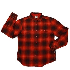 The North Face Flannel Shirt Plaid Orange Brown Men's Medium Heavyweight Outdoor